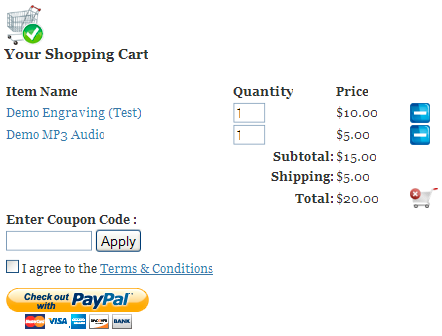 Shopping Cart Screenshot with both Physical and Digital products