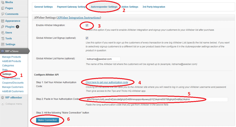 AWeber Integration Settings