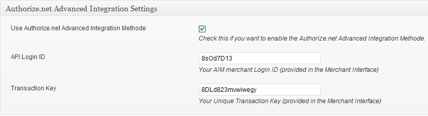 authorize.net advanced integration (AIM) settings