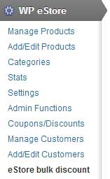 screenshot showing how to access the estore bulk discount addon menu