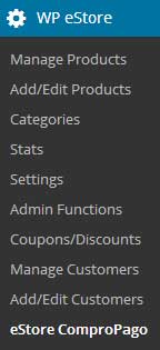 screenshot showing how to access the ComproPago addon in the estore settings