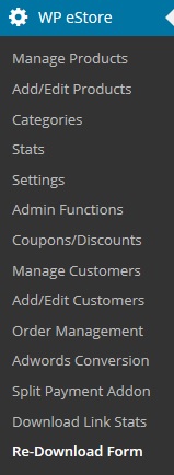 estore plugin admin menu