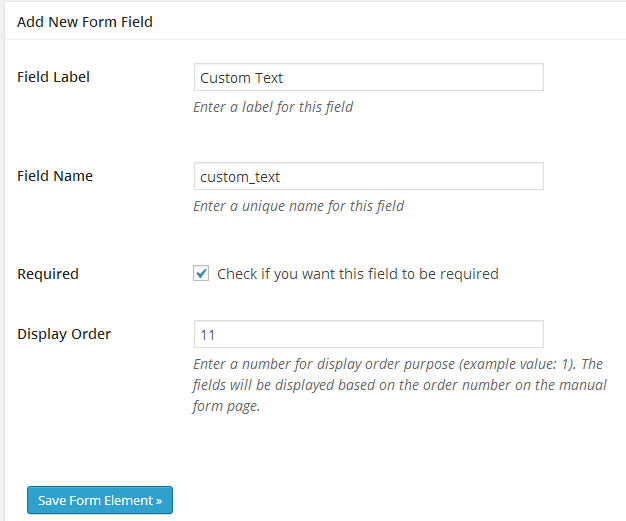 screenshot of how a new form element can be created in the estore checkout form builder addon