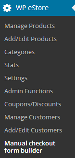 screenshot of checkout form builder addon menu in the estore settings