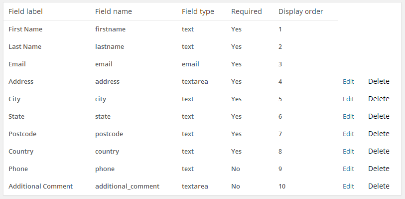 screenshot of estore checkout form builder addon settings