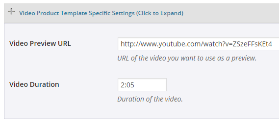 screenshot showing how to configure information for video product template