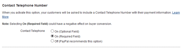screenshot showing how to accept buyer phone number with a paypal order