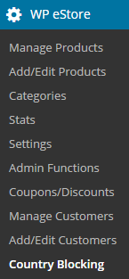 screenshot showing how to access the estore country blocking addon menu