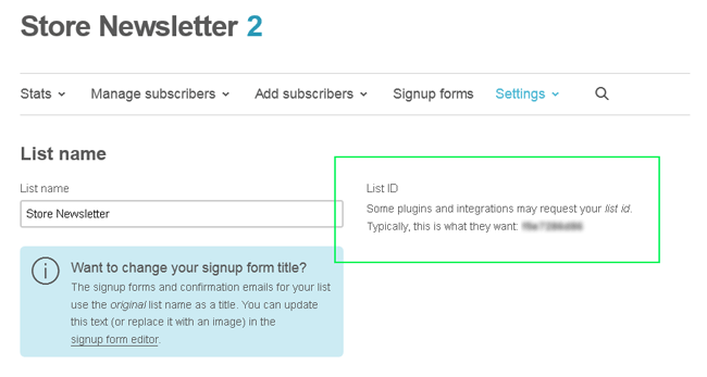 screenshot showing how to find the mailchimp list id