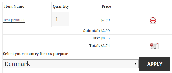 screenshot showing the eStore table rate tax addon country dropdown