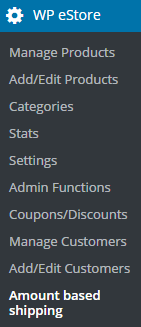 screenshot showing the amount based shipping menu in the estore plugin