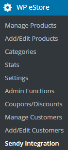 screenshot of sendy integration menu in the estore plugin