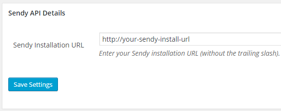 screenshot showing the sendy api details section in the estore plugin