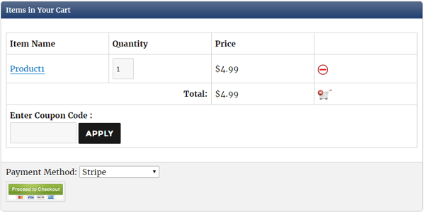 screenshot of selecting a payment gateway in the eStore shopping cart