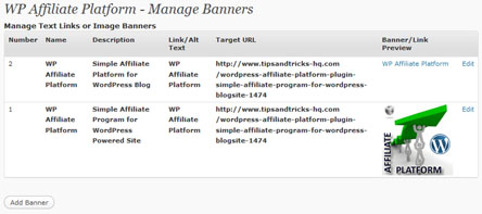 Manage Banners Page