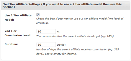 2 Tier Affiliate Model Settings