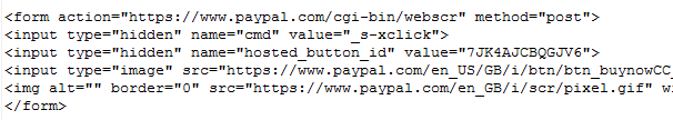 Example PayPal Button Code