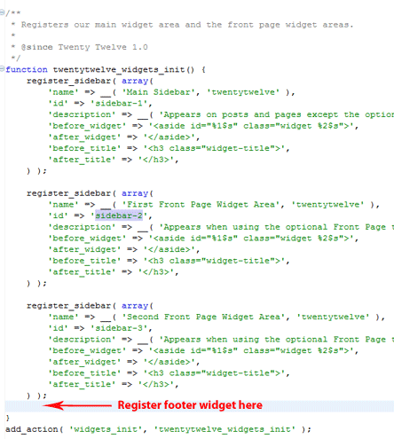 footer widget area registration example