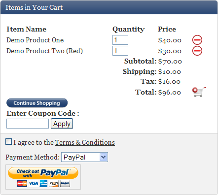 WP eStore Shopping Cart Screenshot