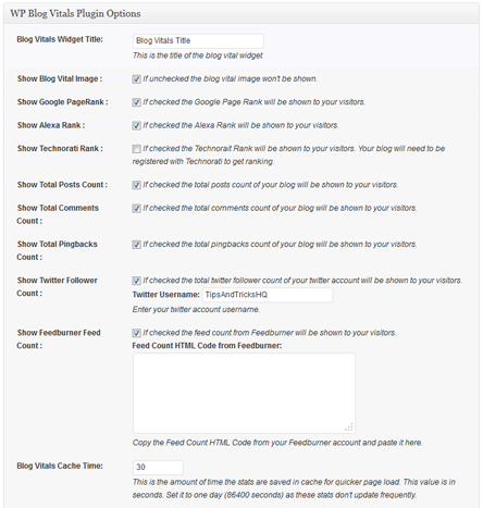 wordpress blog stats plugin settings