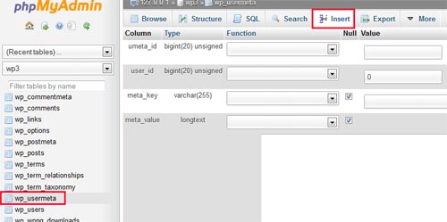 wp usermeta table screenshot