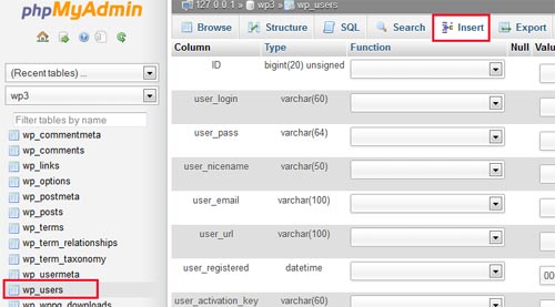 wp users database table