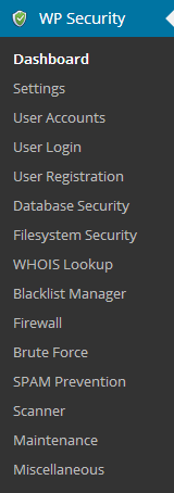 All In One WP Security Admin Menu