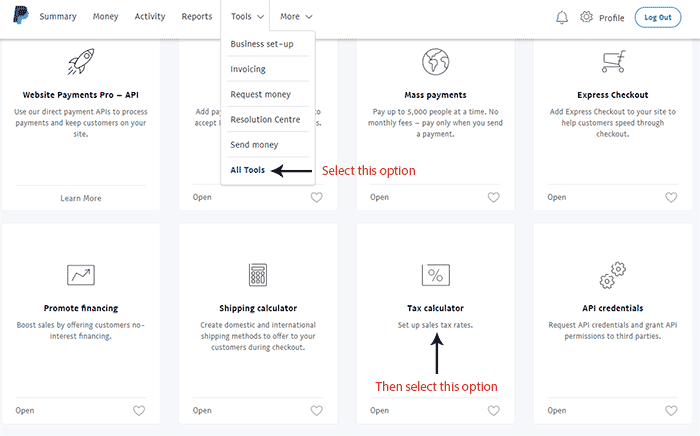 PayPal Regional Tax Simple Shopping Cart