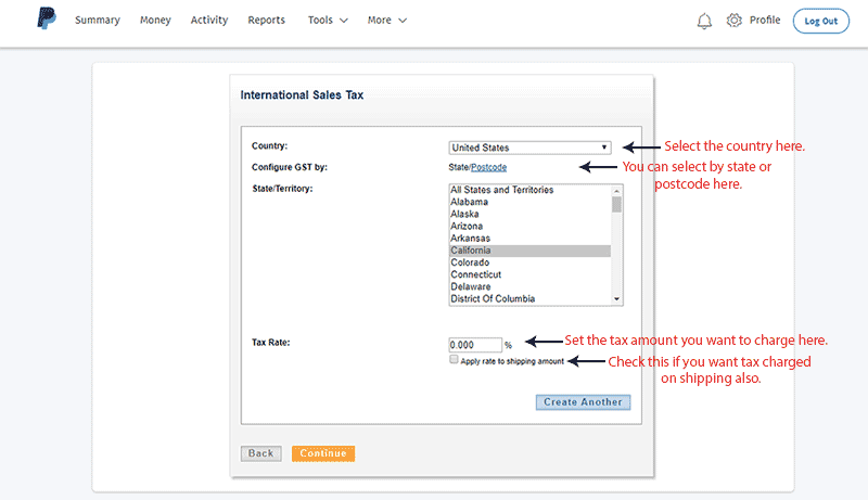 PayPal Regional Tax Simple Shopping Cart