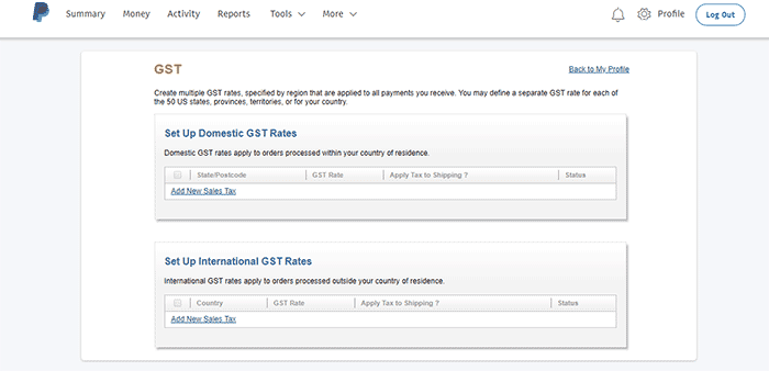 PayPal Regional Tax Simple Shopping Cart